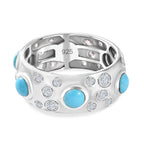 Sleeping Beauty Turquoise ,  White Zircon  Band Ring in Platinum Overlay Sterling Silver 2.45 ct  2.448  Ct.