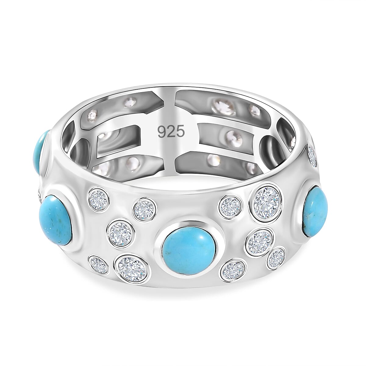 Sleeping Beauty Turquoise ,  White Zircon  Band Ring in Platinum Overlay Sterling Silver 2.45 ct  2.448  Ct. 7735583 0