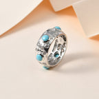 Sleeping Beauty Turquoise ,  White Zircon  Band Ring in Platinum Overlay Sterling Silver 2.45 ct  2.448  Ct.