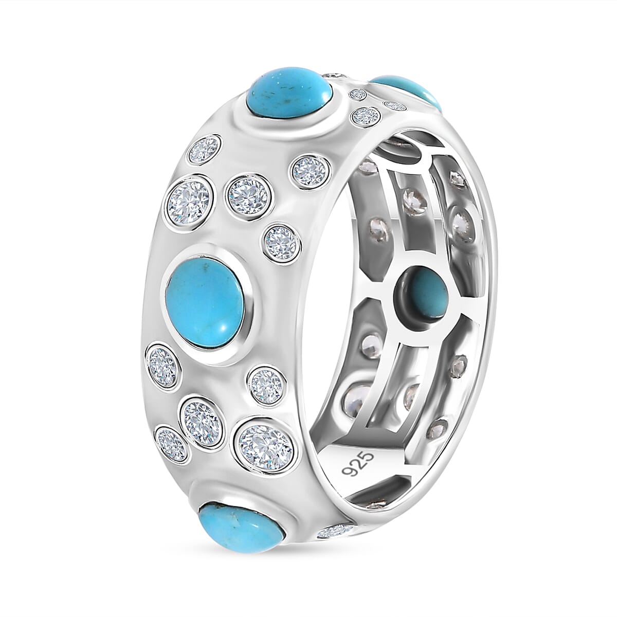 Sleeping Beauty Turquoise ,  White Zircon  Band Ring in Platinum Overlay Sterling Silver 2.45 ct  2.448  Ct. 7735583 3