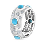 Sleeping Beauty Turquoise ,  White Zircon  Band Ring in Platinum Overlay Sterling Silver 2.45 ct  2.448  Ct.