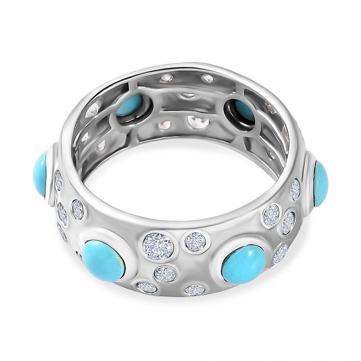 Sleeping Beauty Turquoise ,  White Zircon  Band Ring in Platinum Overlay Sterling Silver 2.45 ct  2.448  Ct. 7735583 4
