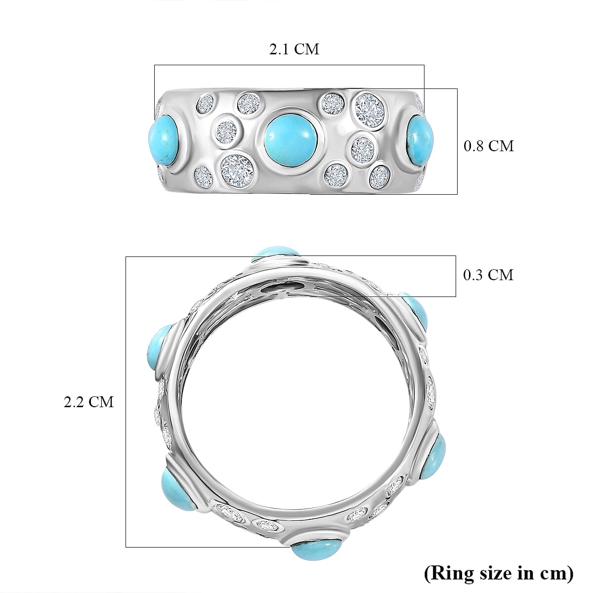 Sleeping Beauty Turquoise ,  White Zircon  Band Ring in Platinum Overlay Sterling Silver 2.45 ct  2.448  Ct. 7735583 5
