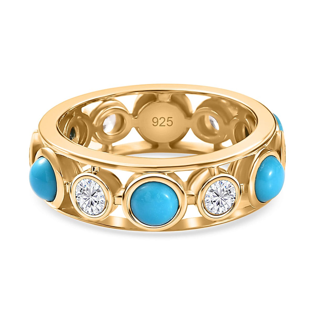Arizona Sleeping Beauty Turquoise & Natural Zircon Band Ring in 18K Yellow Gold Vermeil Plated Sterling Silver 3.23 Ct.