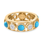 Arizona Sleeping Beauty Turquoise & Natural Zircon Band Ring in 18K Yellow Gold Vermeil Plated Sterling Silver 3.23 Ct.