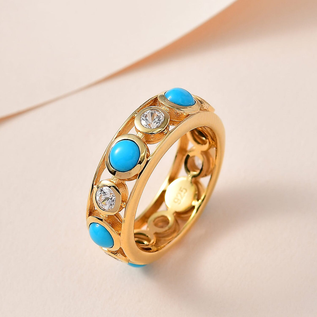 Sleeping Beauty Turquoise ,  White Zircon  Band Ring in Vermeil YG Sterling Silver 2.03 ct  2.030  Ct. 7664455 1