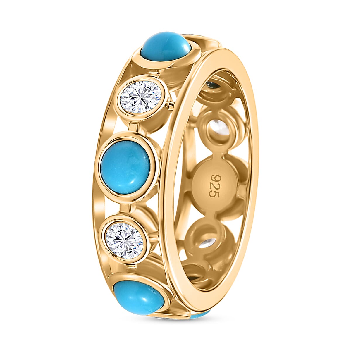 Sleeping Beauty Turquoise ,  White Zircon  Band Ring in Vermeil YG Sterling Silver 2.03 ct  2.030  Ct. 7664455 3