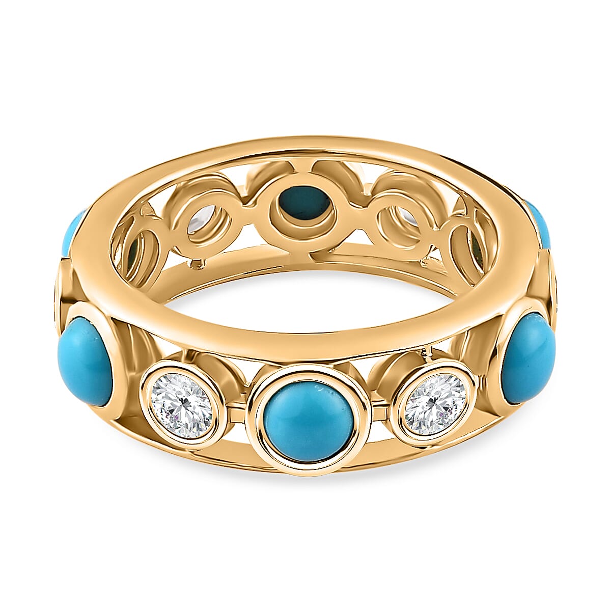 Sleeping Beauty Turquoise ,  White Zircon  Band Ring in Vermeil YG Sterling Silver 2.03 ct  2.030  Ct. 7664455 4
