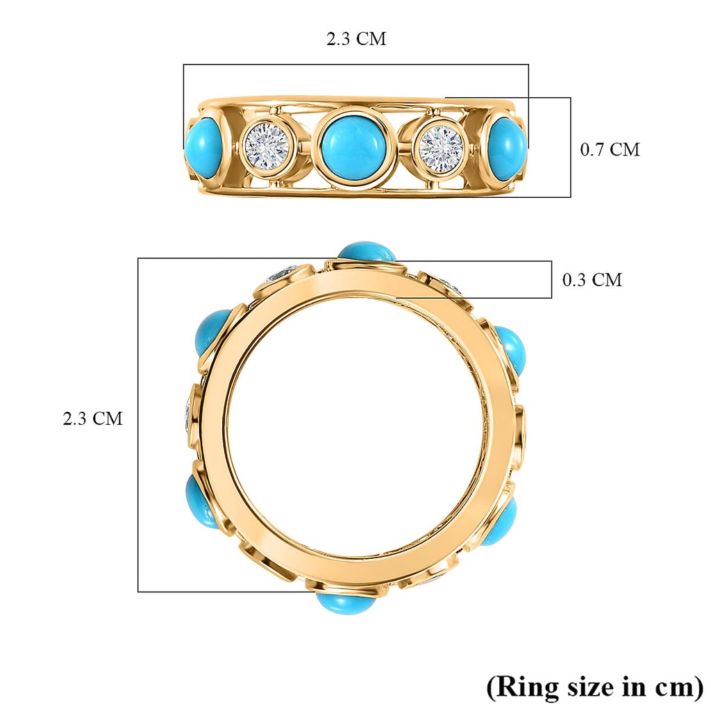 Arizona Sleeping Beauty Turquoise & Natural Zircon Band Ring in 18K Yellow Gold Vermeil Plated Sterling Silver 3.23 Ct.