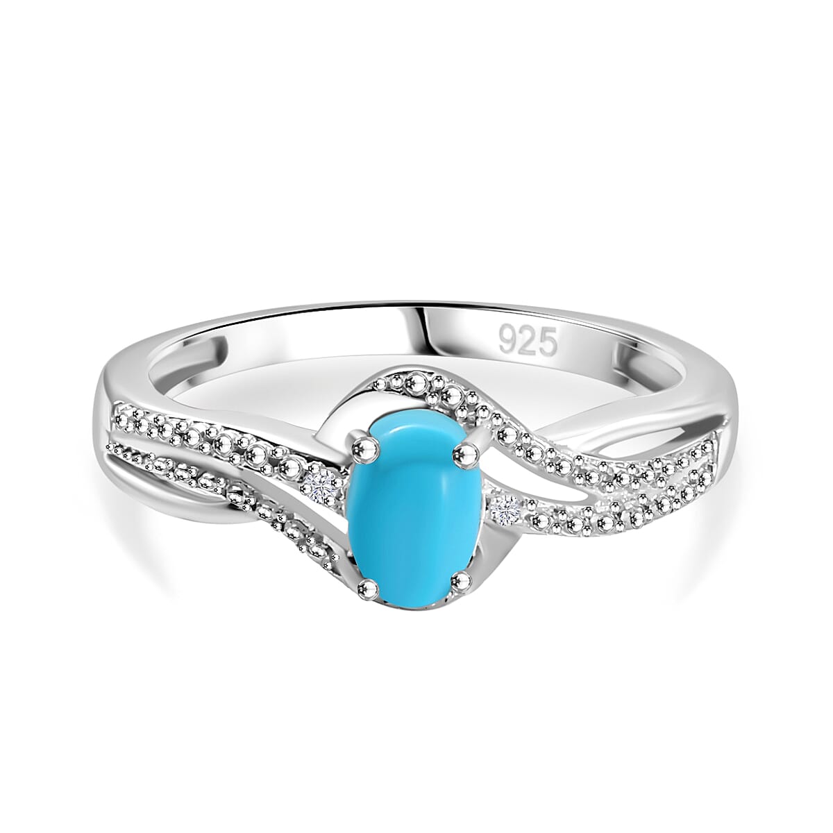 Sleeping Beauty Turquoise, White Zircon Bypass Ring in Platinum Overlay Sterling Silver 0.48 ct. 7926682 0
