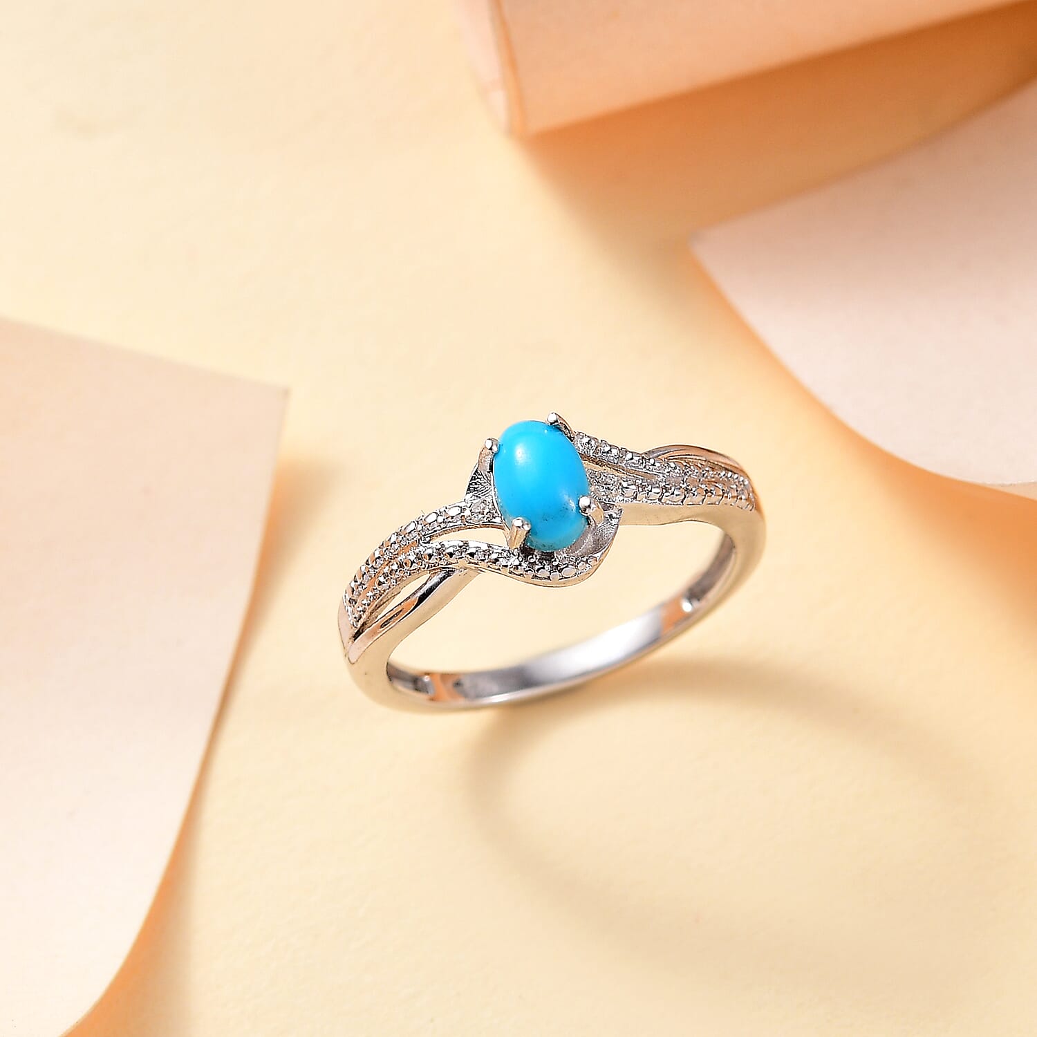 Sleeping Beauty Turquoise, White Zircon Bypass Ring in Platinum Overlay Sterling Silver 0.48 ct. 7926682 1