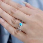Sleeping Beauty Turquoise & White Zircon Bypass Ring in Platinum Overlay Sterling Silver