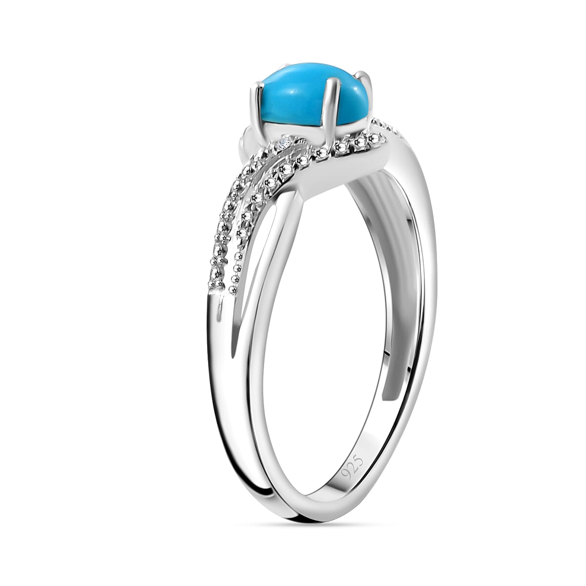 Sleeping Beauty Turquoise, White Zircon Bypass Ring in Platinum Overlay Sterling Silver 0.48 ct. 7926682 3