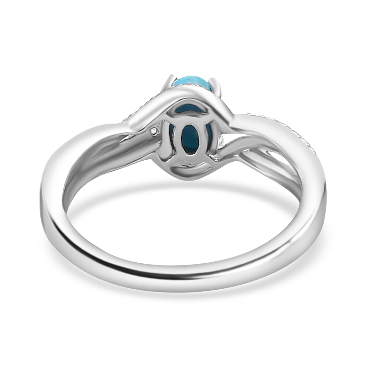 Sleeping Beauty Turquoise, White Zircon Bypass Ring in Platinum Overlay Sterling Silver 0.48 ct. 7926682 4
