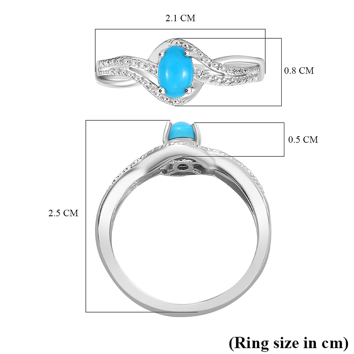 Sleeping Beauty Turquoise, White Zircon Bypass Ring in Platinum Overlay Sterling Silver 0.48 ct. 7926682 5