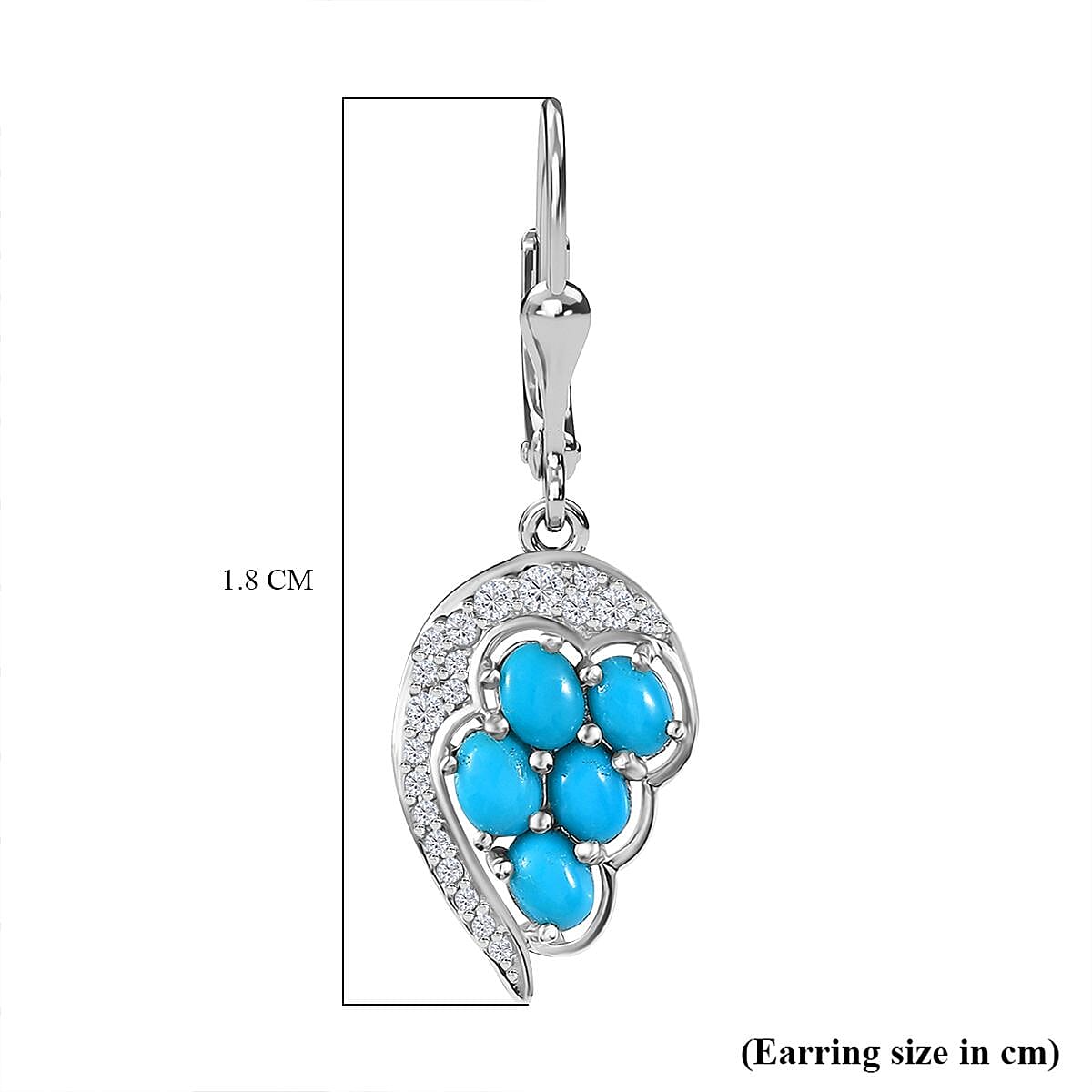 Sleeping Beauty Turquoise &amp; White Zircon Cluster Earring with Lever Back in Rhodium Overlay Sterling Silver 2.33 Ct. 8050912 6