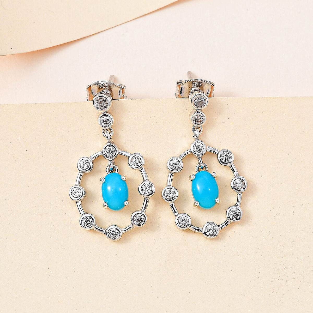 Arizona Sleeping Beauty Turquoise and Natural Zircon Dangle Earrings in Platinum Overlay Sterling Silver 1.70 Ct. 7380305 2