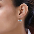 Arizona Sleeping Beauty Turquoise and Natural Zircon Dangle Earrings in Platinum Overlay Sterling Silver 1.70 Ct.