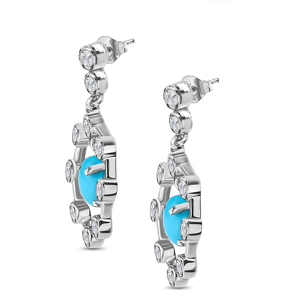 Arizona Sleeping Beauty Turquoise and Natural Zircon Dangle Earrings in Platinum Overlay Sterling Silver 1.70 Ct. 7380305 4