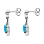 Sleeping Beauty Turquoise & White Zircon Dangling Push Back Earrings in Rhodium Overlay Sterling Silver 1.63 Ct.