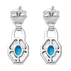 Sleeping Beauty Turquoise & White Zircon Dangling Push Back Earrings in Rhodium Overlay Sterling Silver 1.63 Ct.