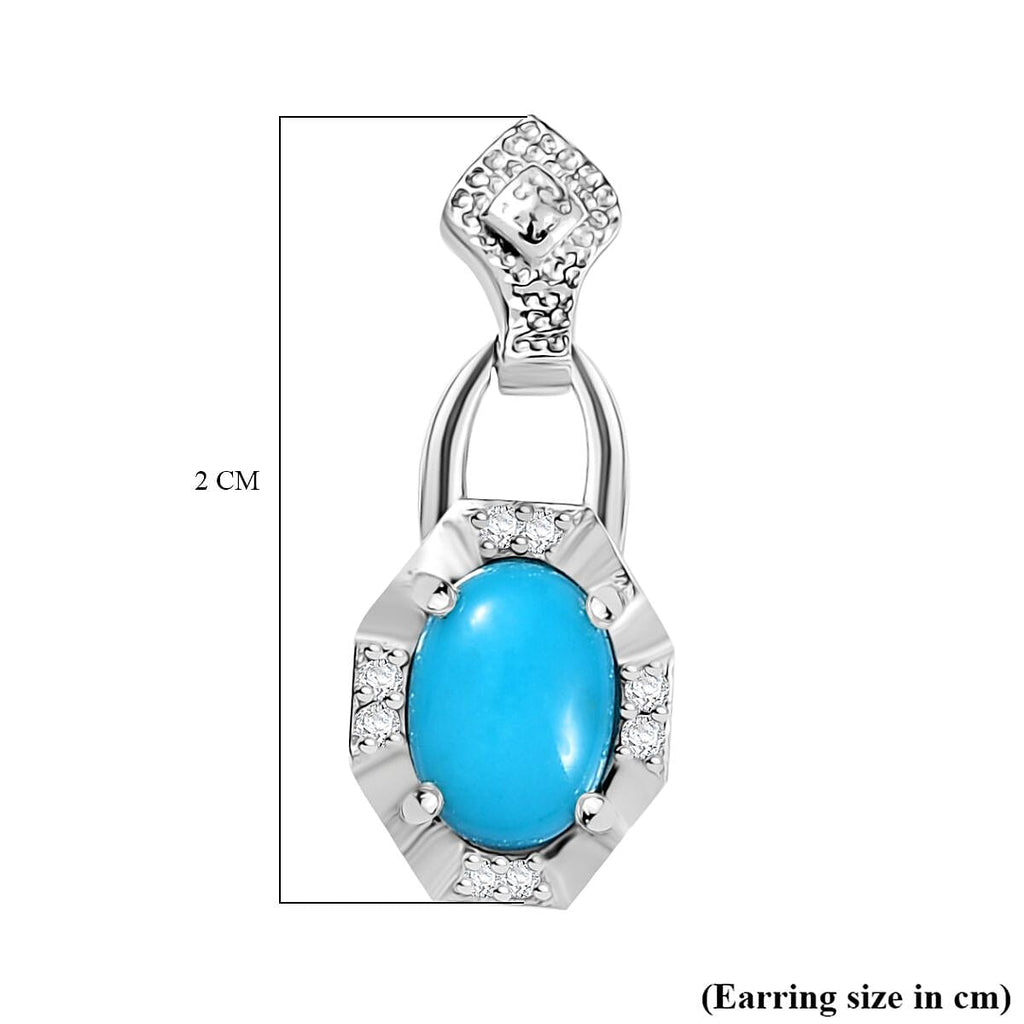Sleeping Beauty Turquoise & White Zircon Dangling Push Back Earrings in Rhodium Overlay Sterling Silver 1.63 Ct.