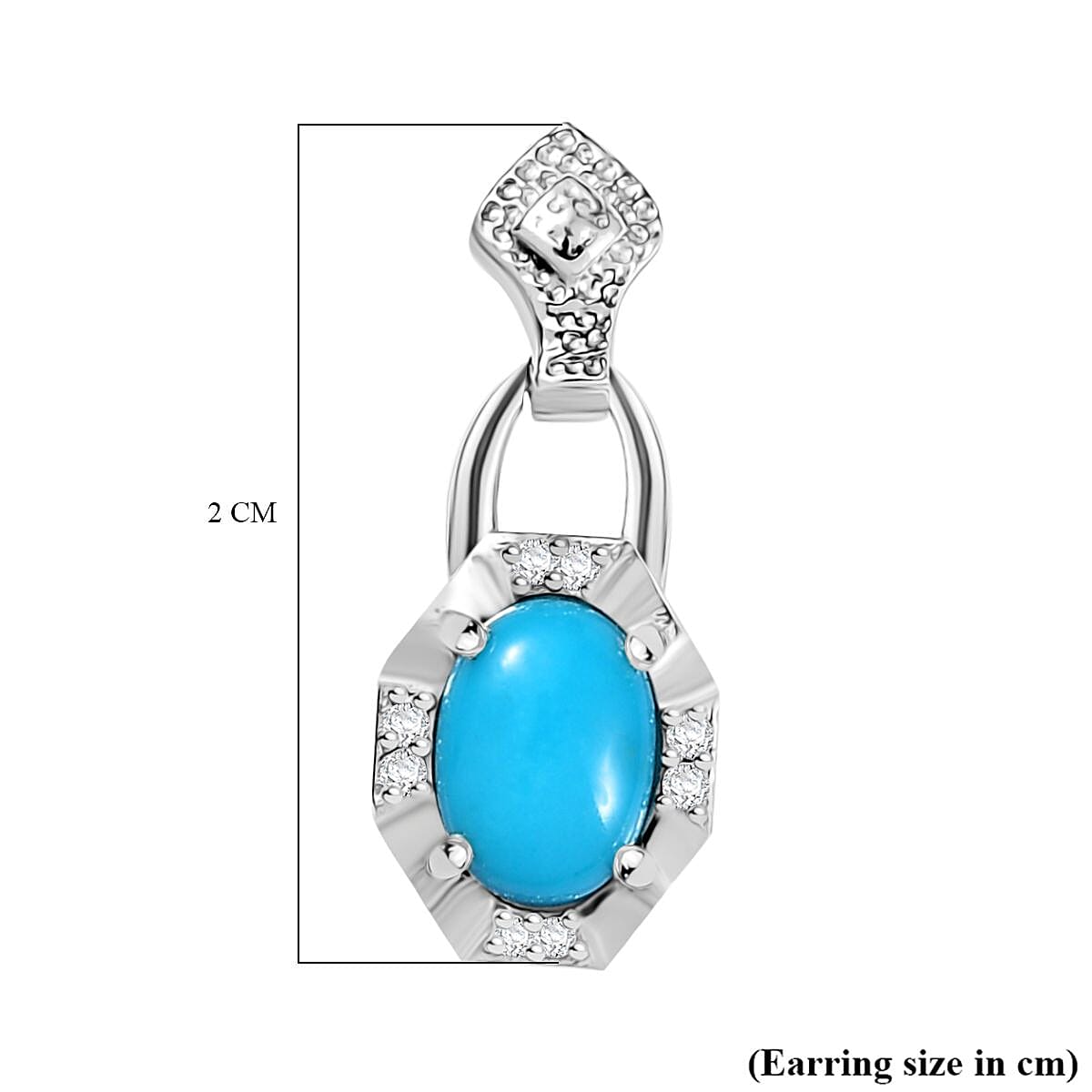 Sleeping Beauty Turquoise &amp; White Zircon Dangling Push Back Earrings in Rhodium Overlay Sterling Silver 1.63 Ct. 8054917 6