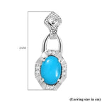 Sleeping Beauty Turquoise & White Zircon Dangling Push Back Earrings in Rhodium Overlay Sterling Silver 1.63 Ct.