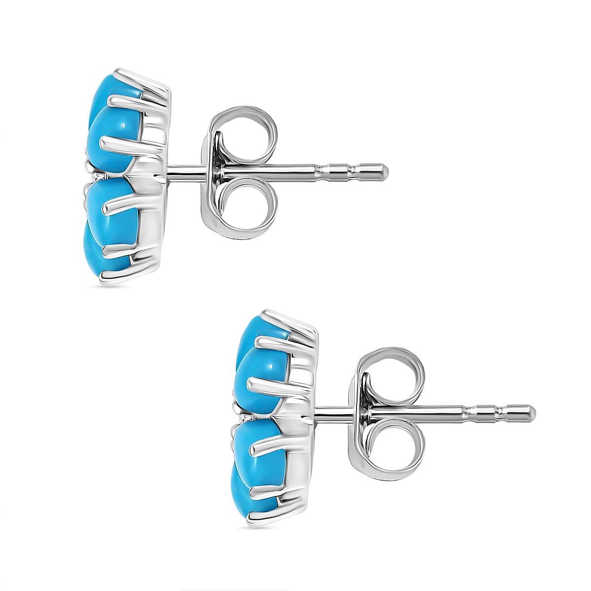 Sleeping Beauty Turquoise &amp; White Zircon Earring with Push Back in Rhodium Overlay Sterling Silver 3.03 Ct. 8050998 4