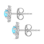 Sleeping Beauty Turquoise & White Zircon Cluster Halo Earring with Push Back in Platinum Overlay Sterling Silver 1.25 Ct.