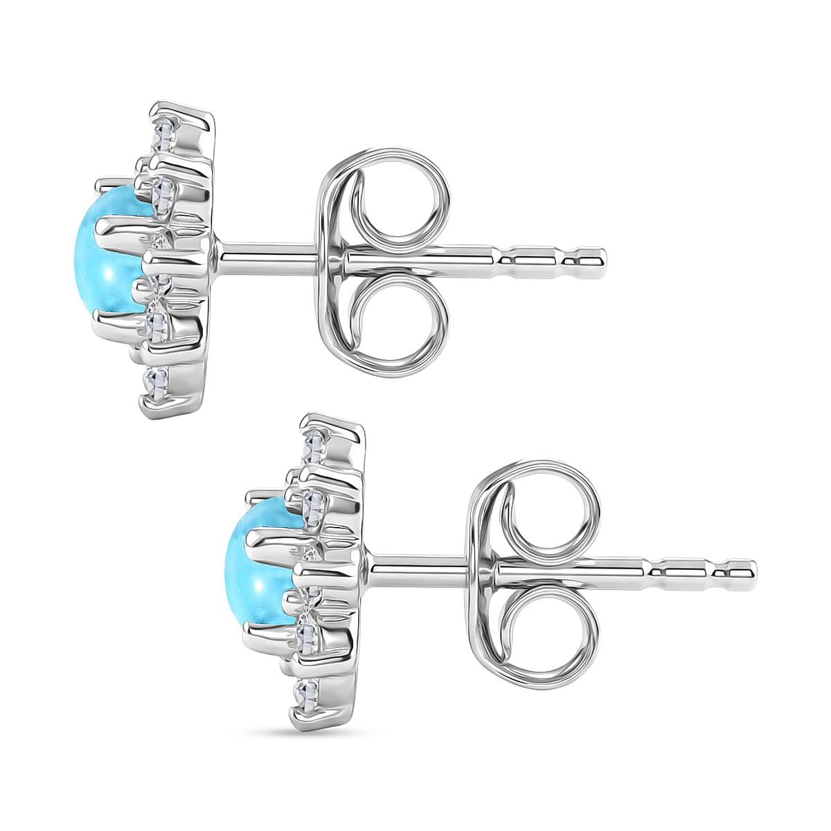 Sleeping Beauty Turquoise &amp; White Zircon Cluster Halo Earring with Push Back in Platinum Overlay Sterling Silver 1.25 Ct. 8478511 4