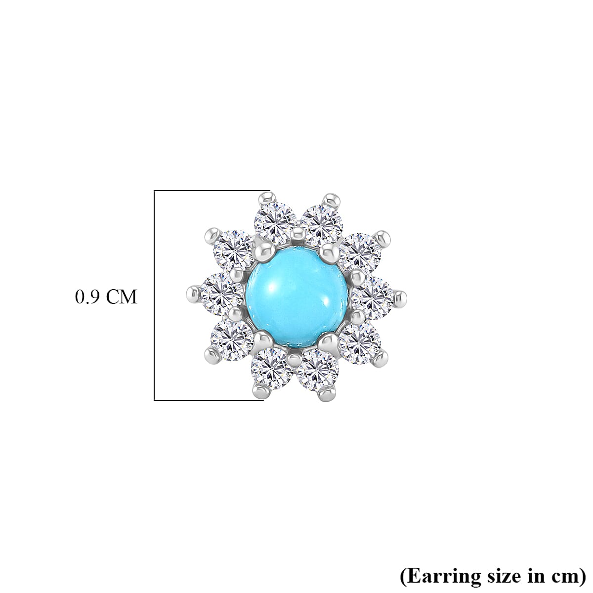 Sleeping Beauty Turquoise &amp; White Zircon Cluster Halo Earring with Push Back in Platinum Overlay Sterling Silver 1.25 Ct. 8478511 5