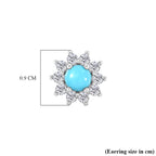 Sleeping Beauty Turquoise & White Zircon Cluster Halo Earring with Push Back in Platinum Overlay Sterling Silver 1.25 Ct.