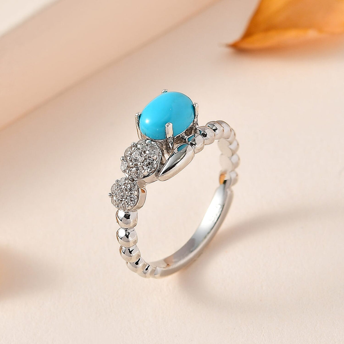 Arizona Sleeping Beauty Turquoise &amp; Natural Zircon Ring in Platinum Overlay Sterling Silver 1.17 Ct 7735694 1