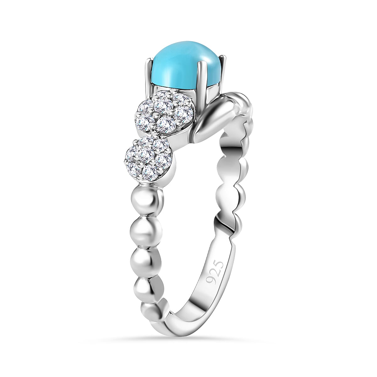Arizona Sleeping Beauty Turquoise &amp; Natural Zircon Ring in Platinum Overlay Sterling Silver 1.17 Ct 7735694 3