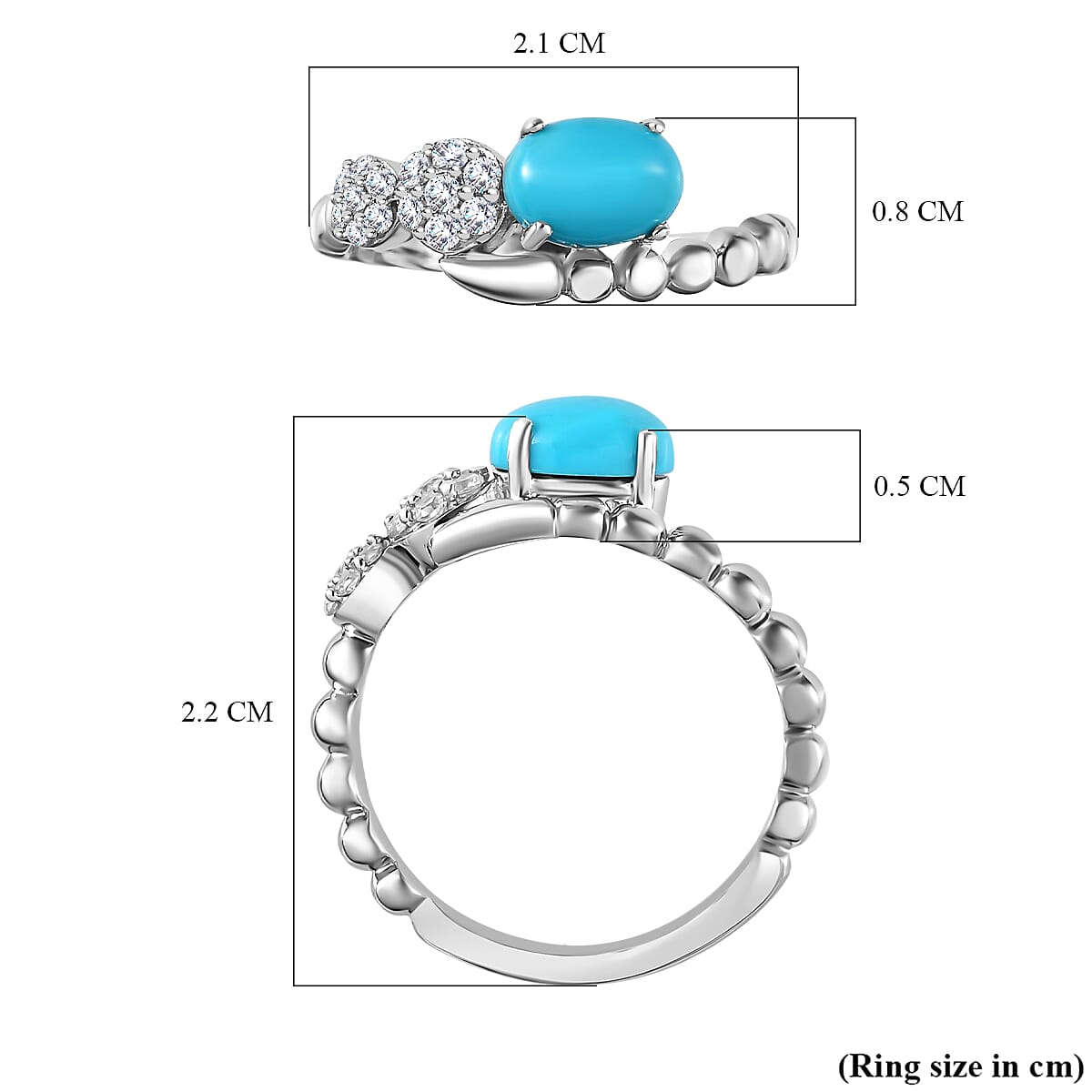 Arizona Sleeping Beauty Turquoise &amp; Natural Zircon Ring in Platinum Overlay Sterling Silver 1.17 Ct 7735694 5