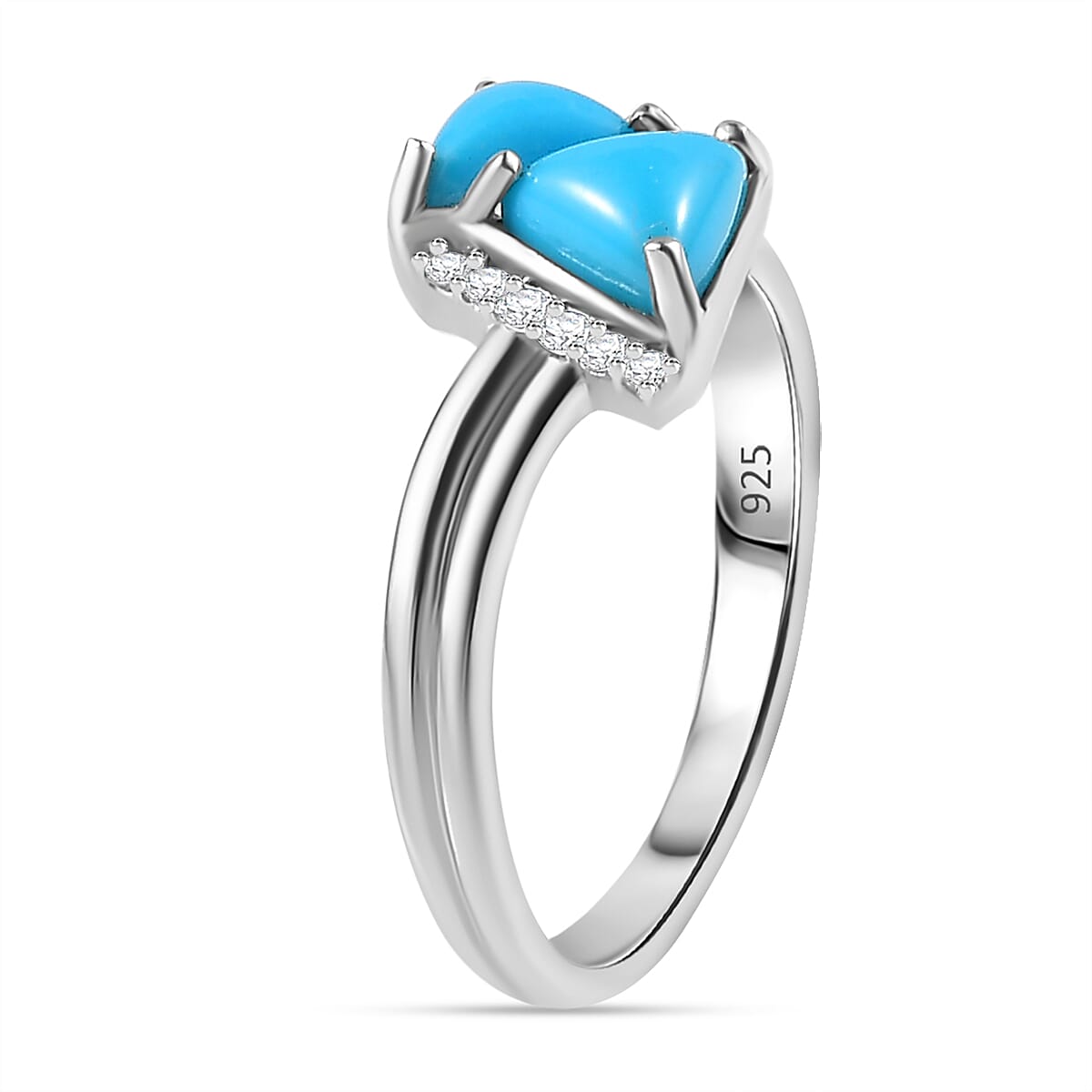 Arizona Sleeping Beauty Turquoise &amp; Natural Zircon Traiangle Ring in Platinum Overlay Sterling Silver 1.17 Ct. 7767722 3