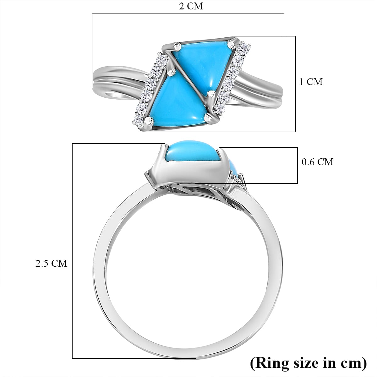 Arizona Sleeping Beauty Turquoise &amp; Natural Zircon Traiangle Ring in Platinum Overlay Sterling Silver 1.17 Ct. 7767722 5