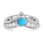 Sleeping Beauty Turquoise & White Zircon Ring in Rhodium Overlay Sterling Silver 1.15 Ct.