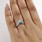 Sleeping Beauty Turquoise & White Zircon Ring in Rhodium Overlay Sterling Silver 1.15 Ct.