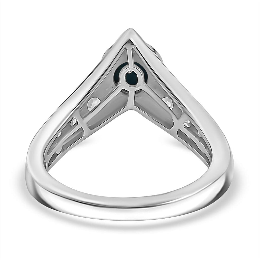 Sleeping Beauty Turquoise & White Zircon Ring in Rhodium Overlay Sterling Silver 1.15 Ct.