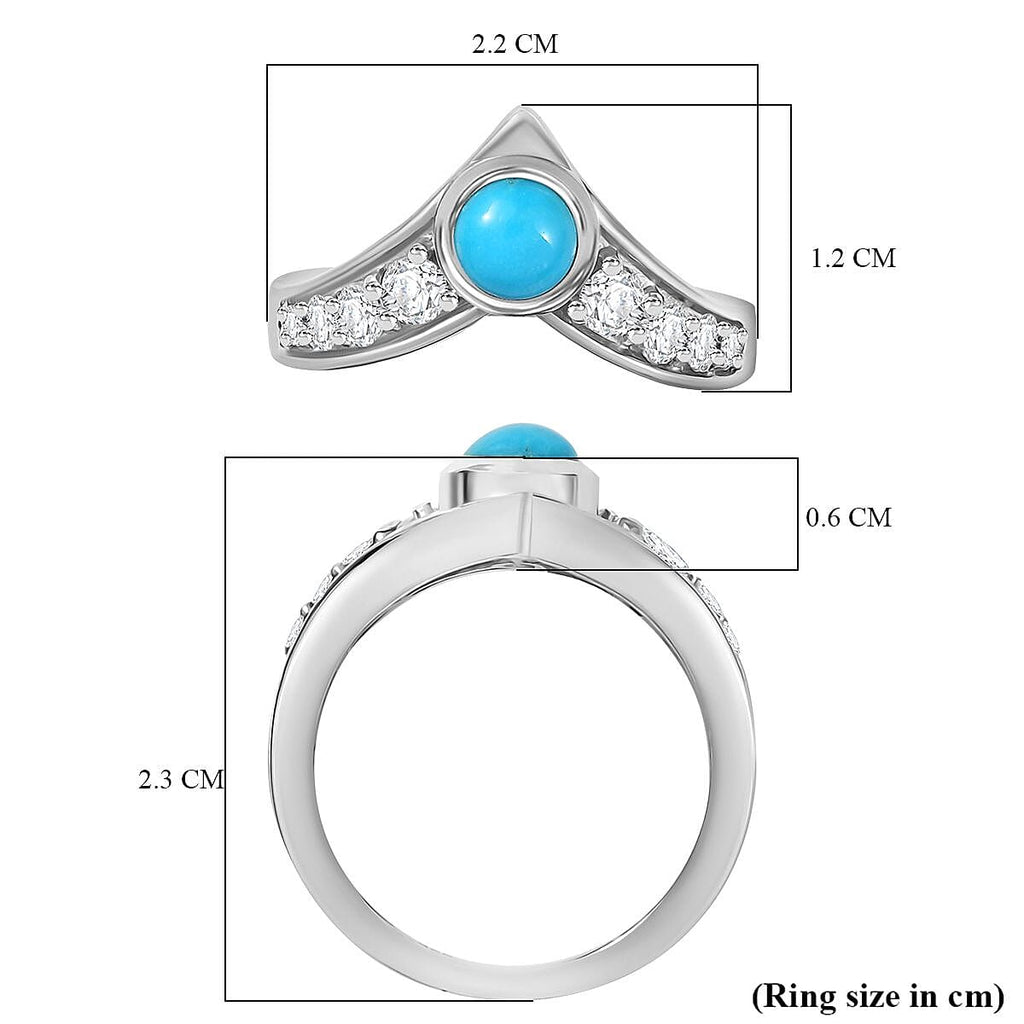 Sleeping Beauty Turquoise & White Zircon Ring in Rhodium Overlay Sterling Silver 1.15 Ct.