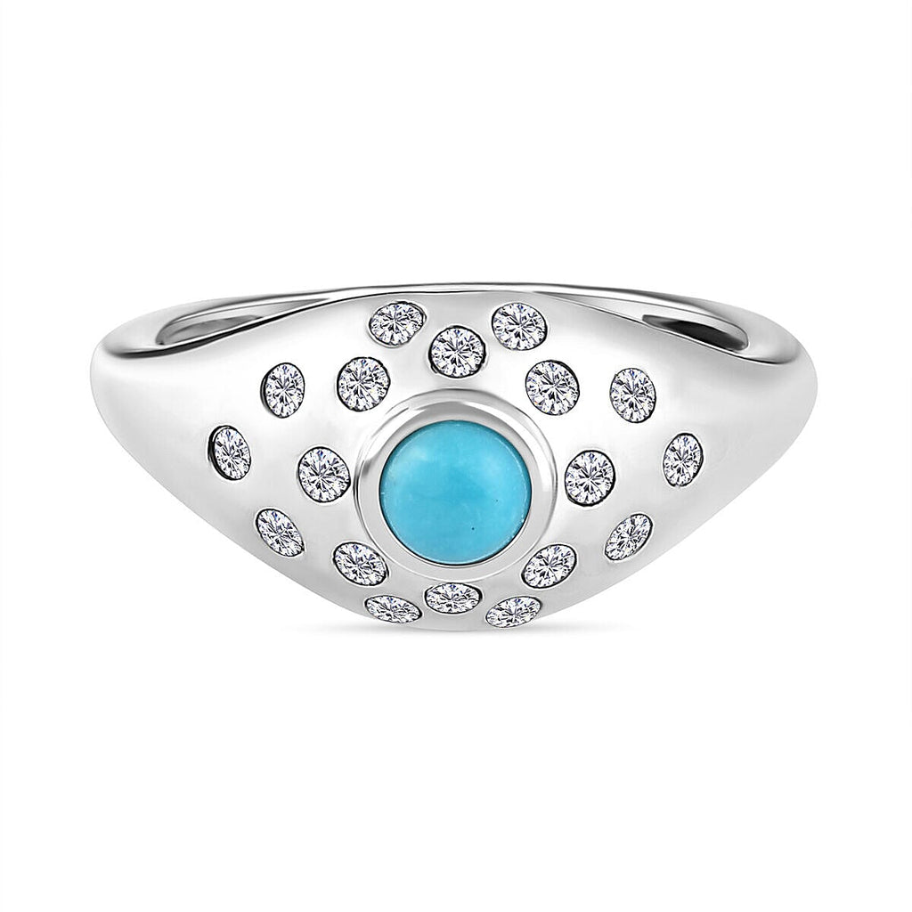 Arizona Sleeping Beauty Turquoise and Natural Zircon Ring in Platinum Overlay Sterling Silver