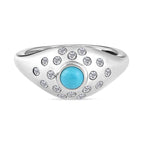 Arizona Sleeping Beauty Turquoise and Natural Zircon Ring in Platinum Overlay Sterling Silver