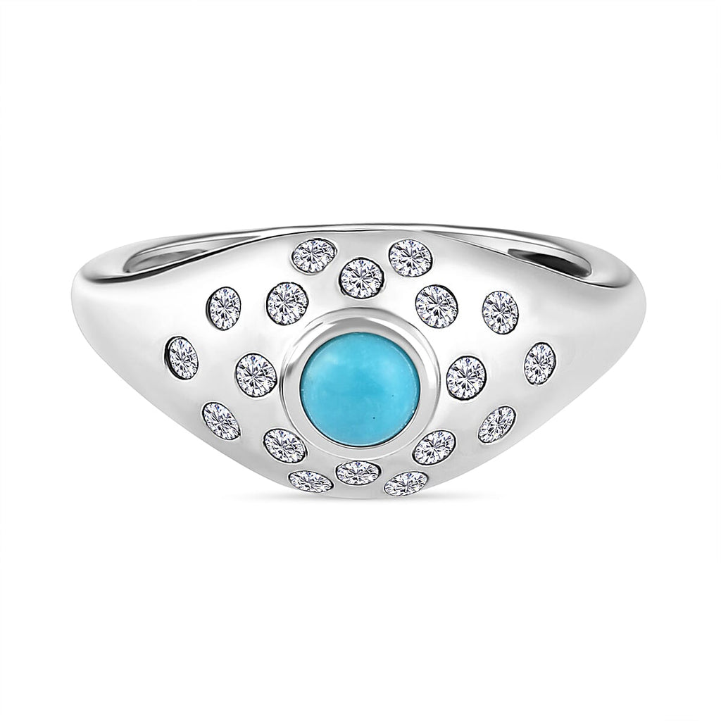 Arizona Sleeping Beauty Turquoise and Natural Zircon Ring in Platinum Overlay Sterling Silver
