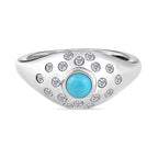 Arizona Sleeping Beauty Turquoise and Natural Zircon Ring in Platinum Overlay Sterling Silver