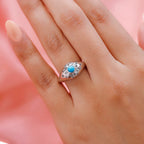 Arizona Sleeping Beauty Turquoise and Natural Zircon Ring in Platinum Overlay Sterling Silver