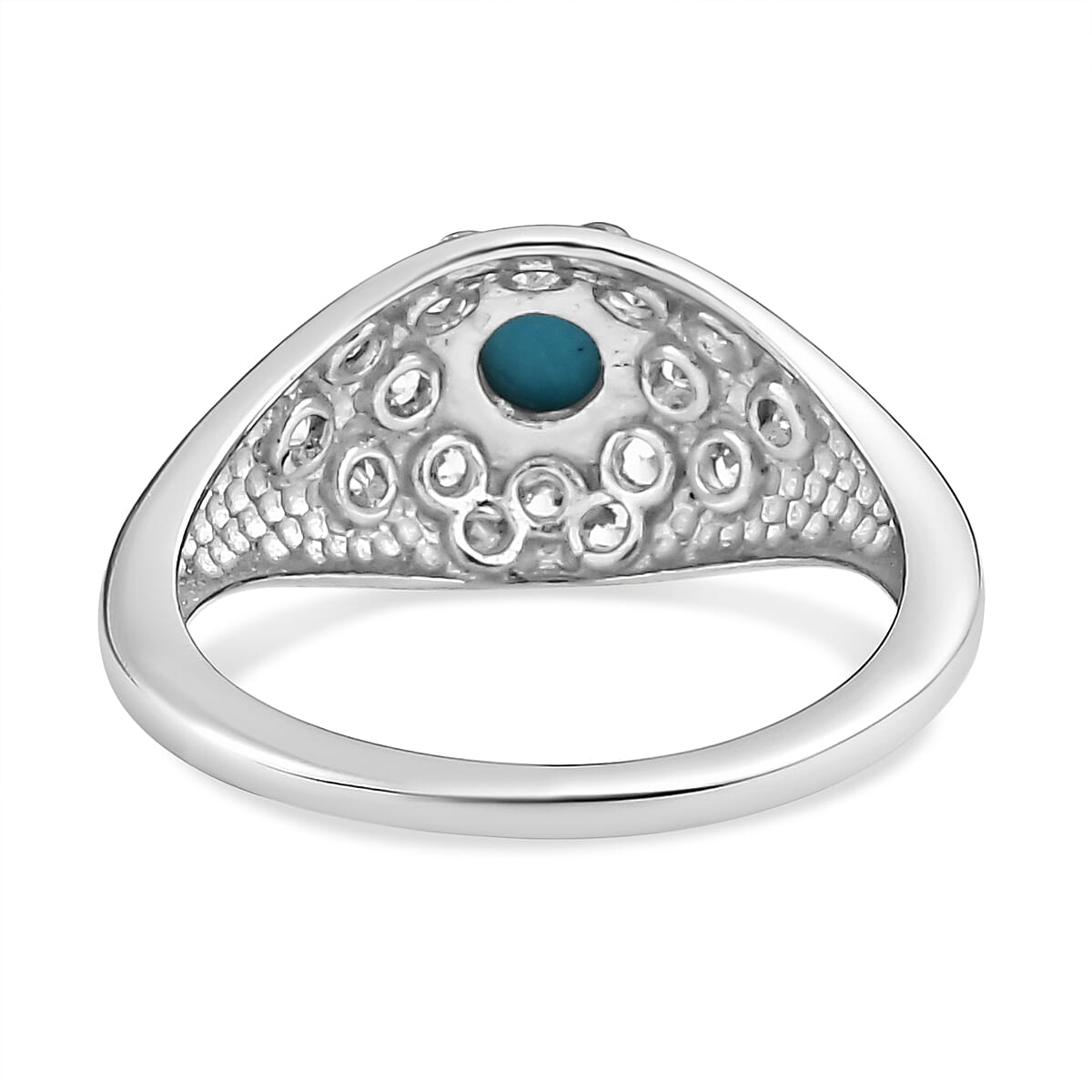Sleeping Beauty Turquoise , White Zircon Main Stone With Side Stone Ring in Platinum Overlay Sterling Silver 7227989 11