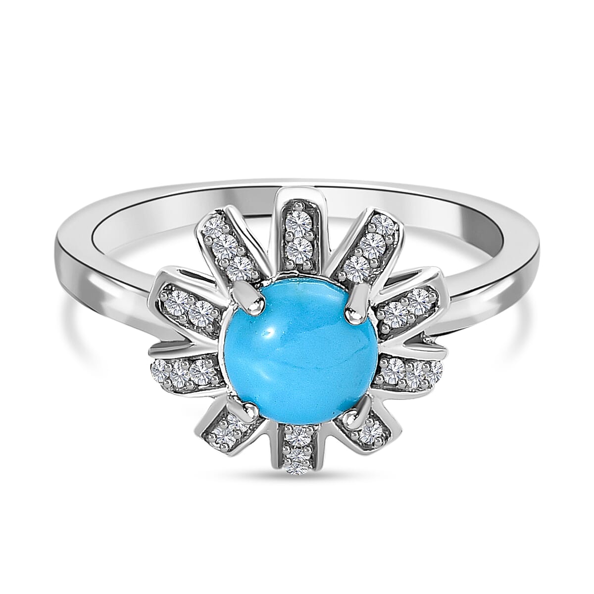 Arizona Sleeping Beauty Turquoise &amp; Natural Zircon Ring in Platinum Overlay Sterling Silver 1.30 Ct. 7557249 0