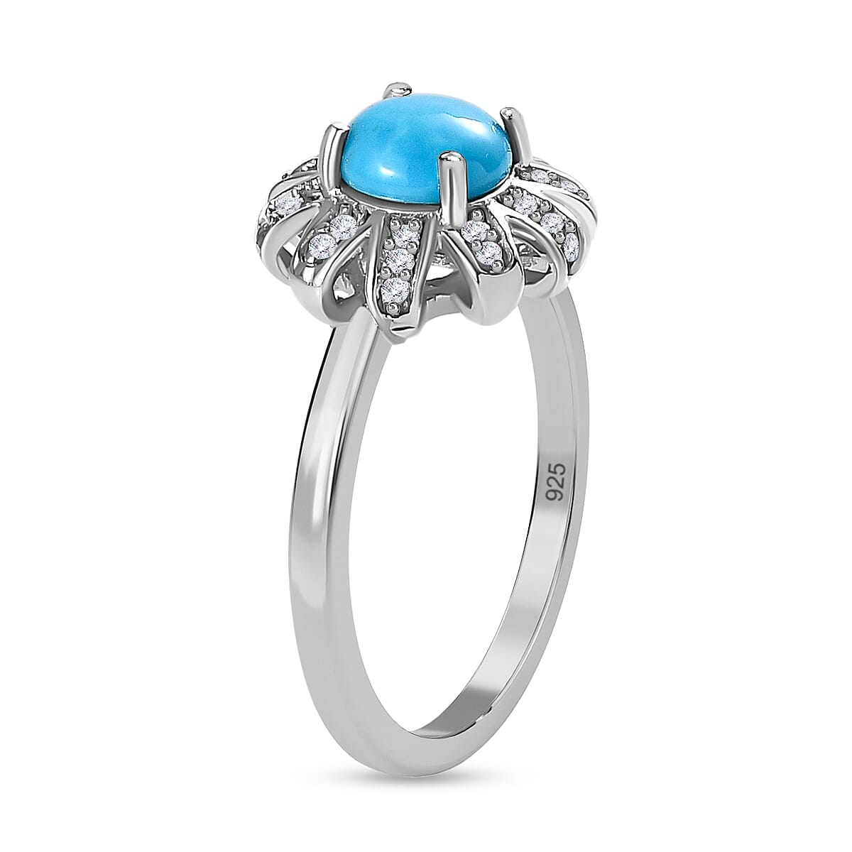 Arizona Sleeping Beauty Turquoise &amp; Natural Zircon Ring in Platinum Overlay Sterling Silver 1.30 Ct. 7557249 3